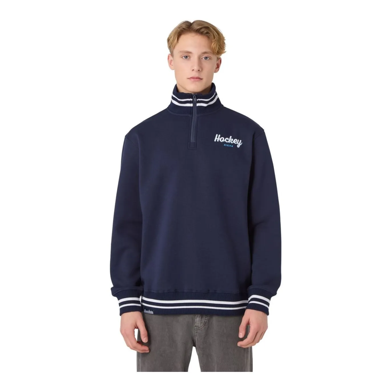 CCM Tröja Stripe Quarter Zip Sr Navy